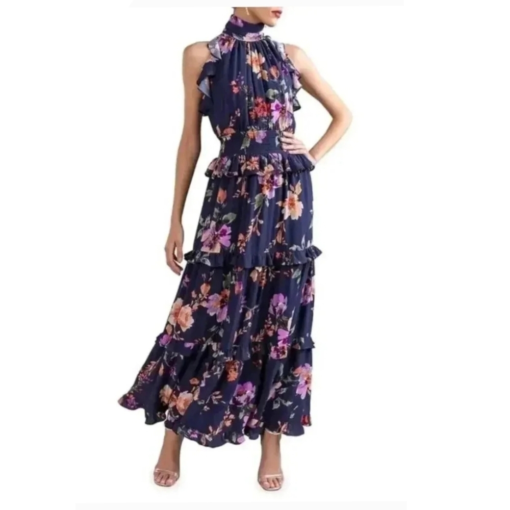 Shoshanna Presson Floral Halter Neck Dress